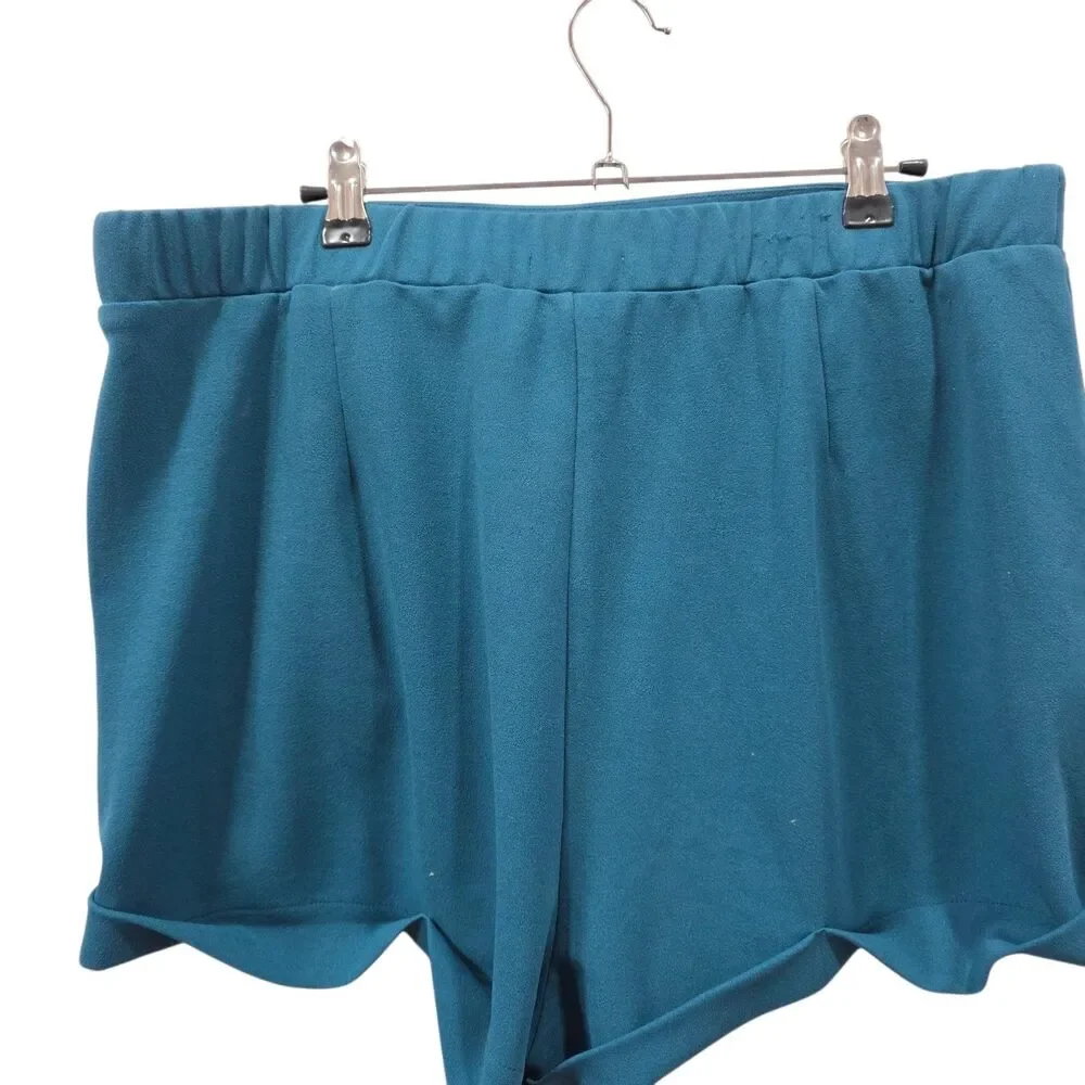Sincerely Jules Teal High Waisted Shorts XL Cuffed Hem Casual Stretch Pull On